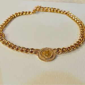 Gold choker necklace, Roman coin necklace, Roman coin connector chain necklace